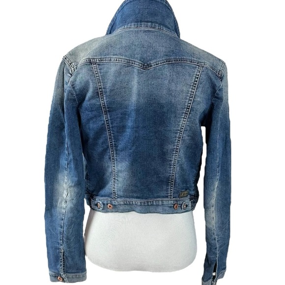 Diesel Fringi NE Denim Jean Jacket Women’s Small Leather Logo Stretch Fitted Y2K - Picture 8 of 17